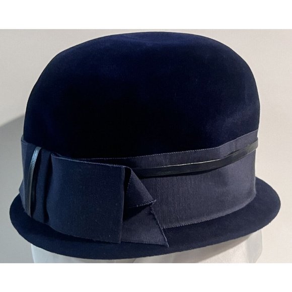 Vintage Cloche Hat PeachBloom Velour Merrimac Body Imported Fur Blue Size 22 main image 8